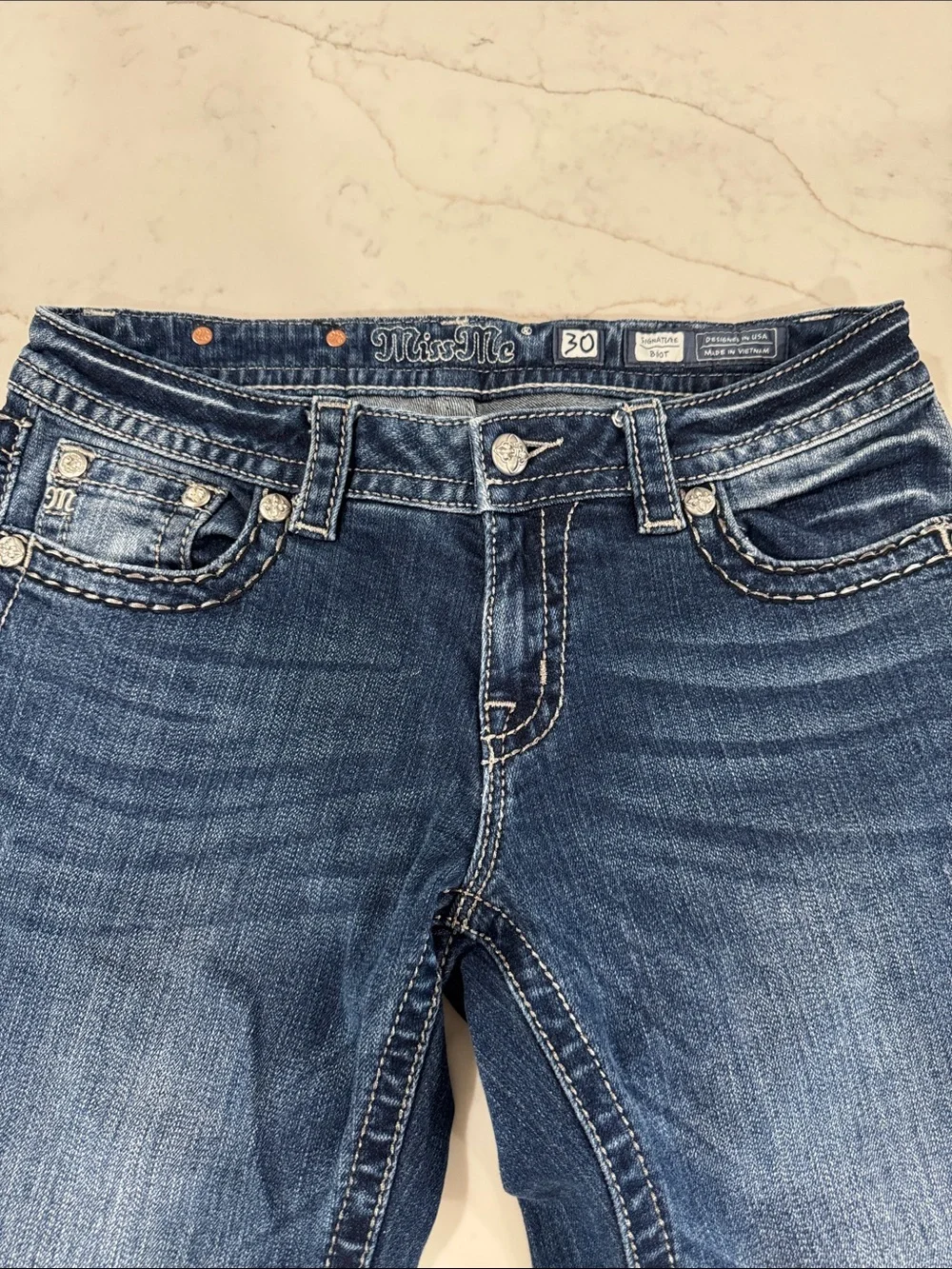 Miss Me Blue Boot Cut Jeans with Embroidered Cross Pocket